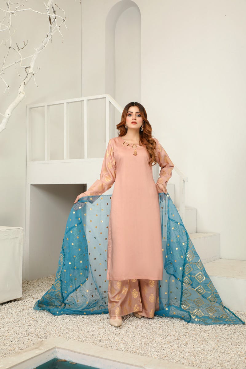Rangoli 3pc Viscose Dress with Gold Print Scarf 04