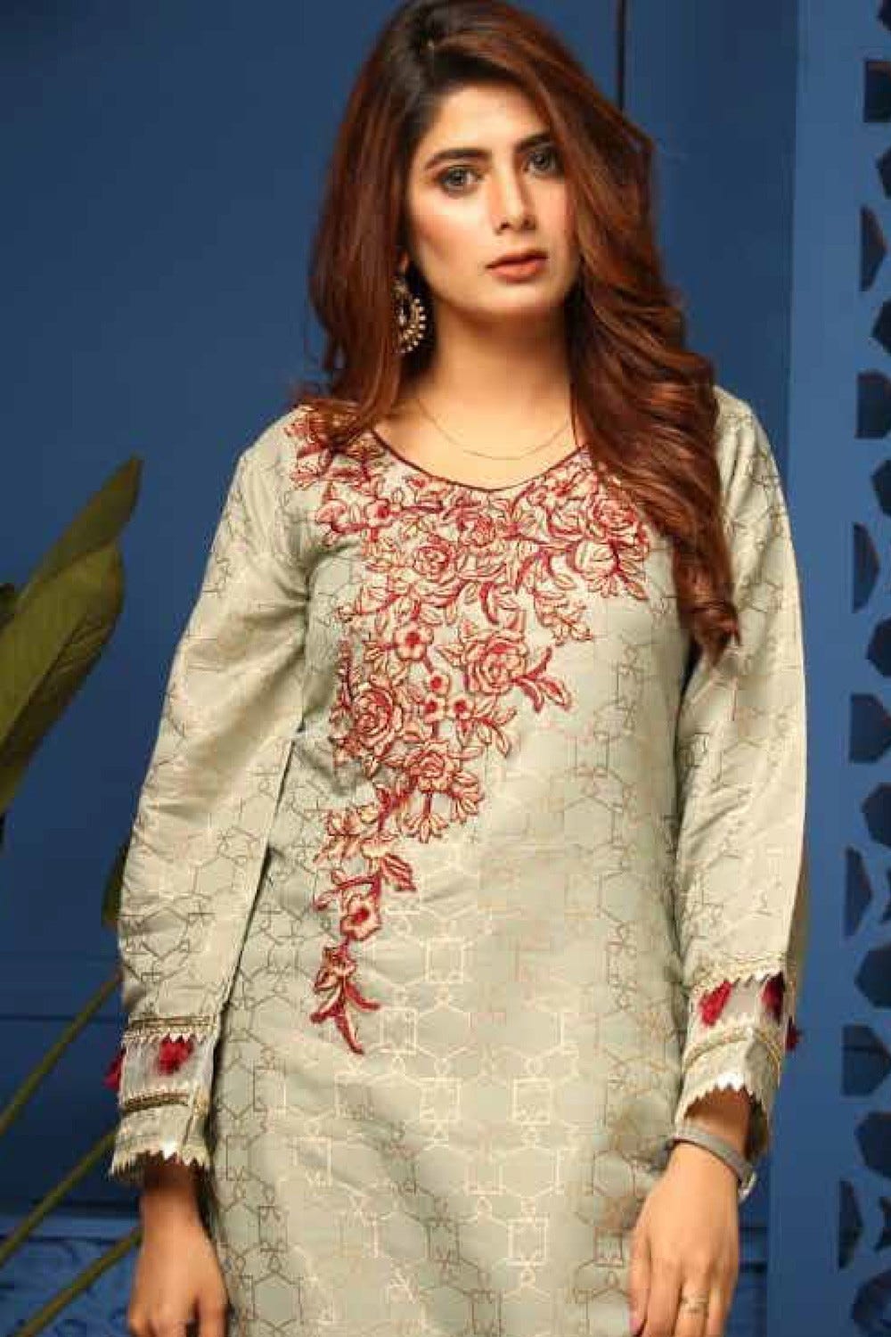 Jacquard Embroidered Kurta by Simrans