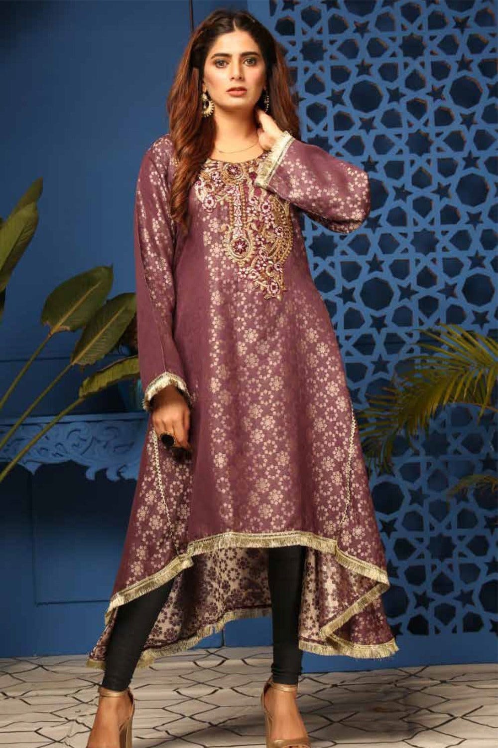 Jacquard Embroidered Kurta by Simrans