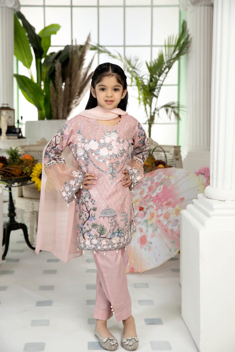 Kids Ready to Wear 3 Pcs Embroidered Lawn Collection by Mona 02