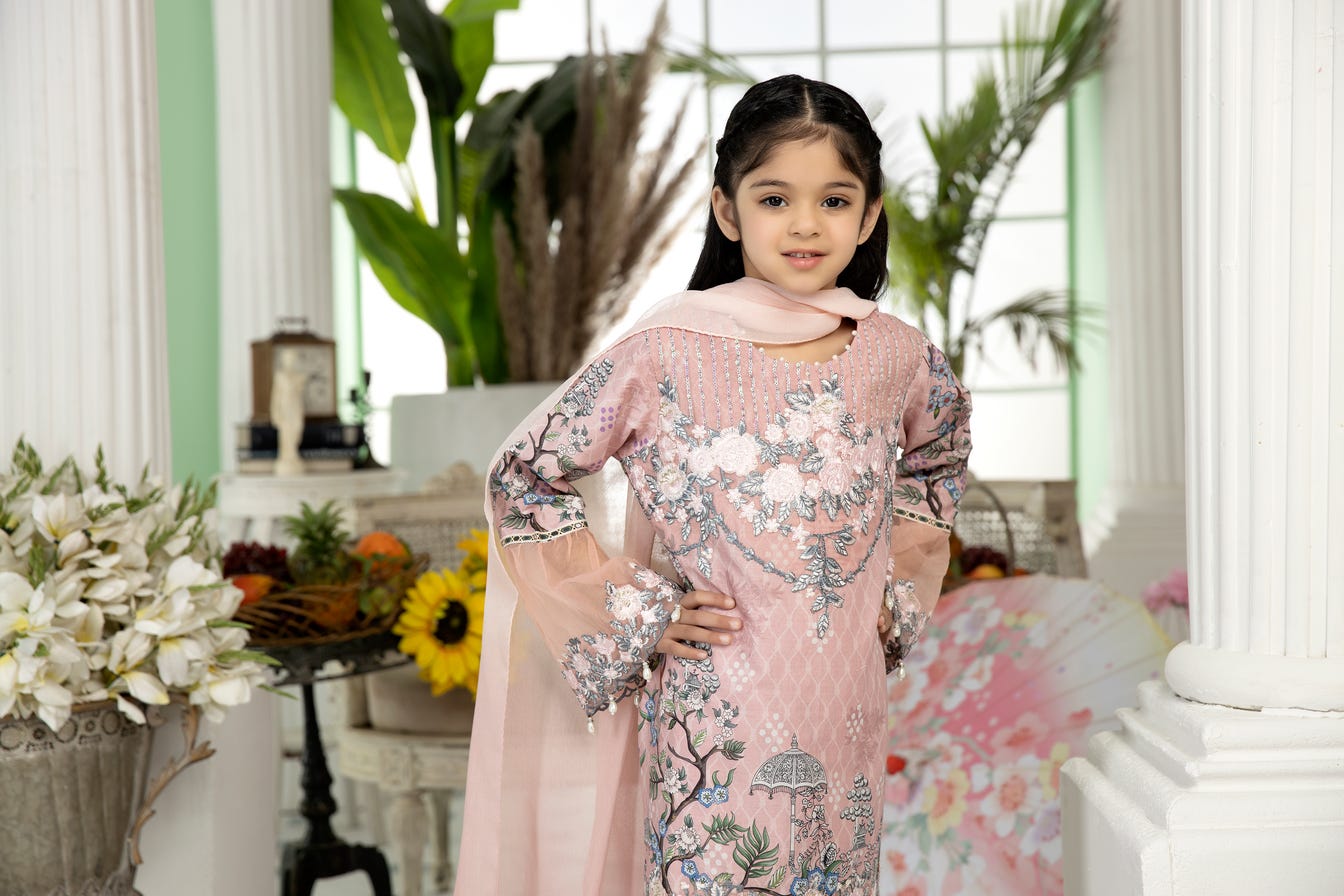 Kids Ready to Wear 3 Pcs Embroidered Lawn Collection by Mona 02