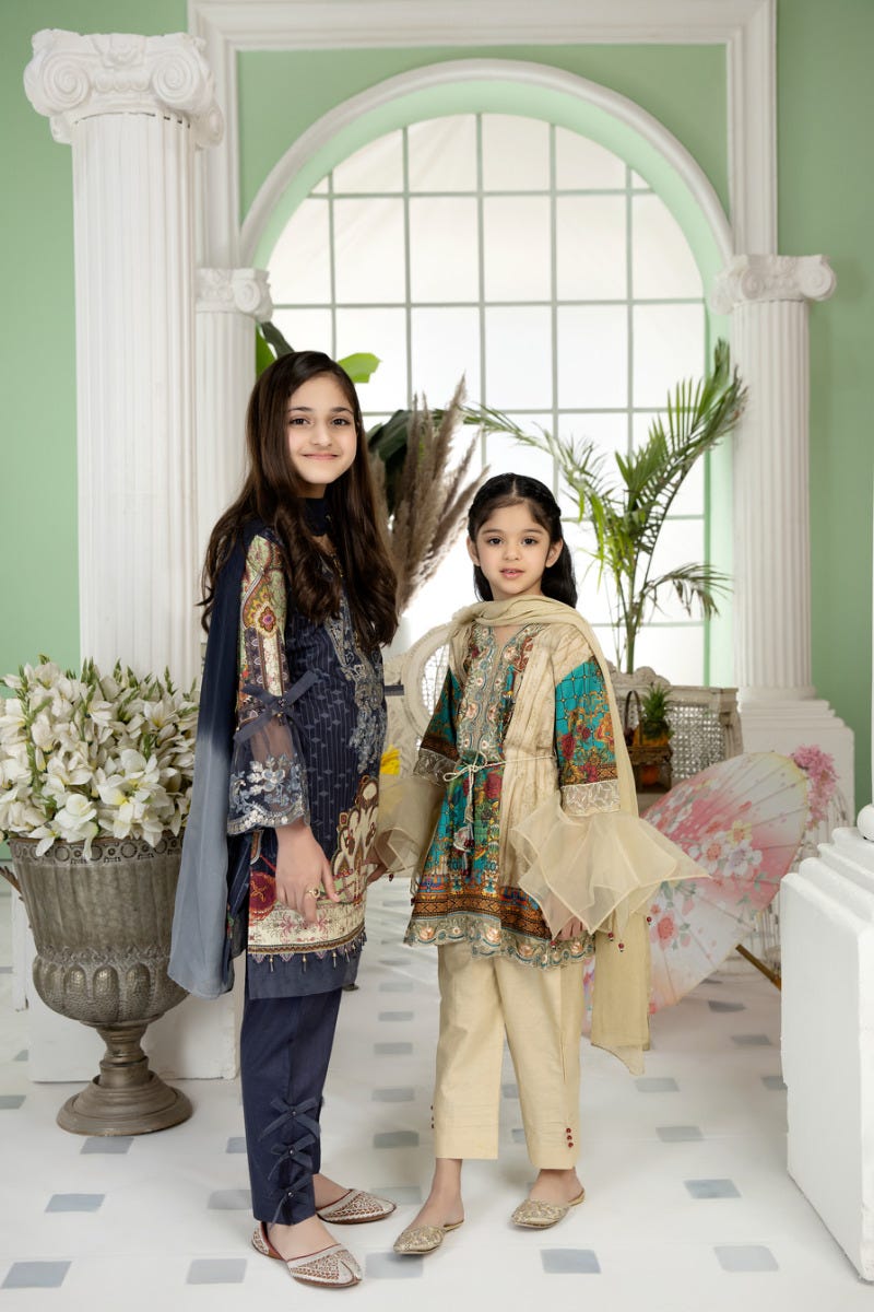 Kids Ready to Wear 3 Pcs Embroidered Lawn Collection by Mona 04