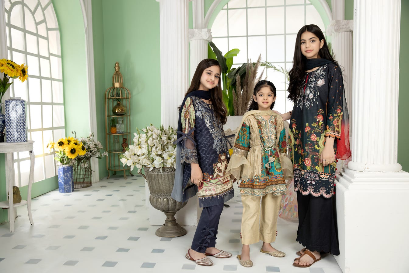 Kids Ready to Wear 3 Pcs Embroidered Lawn Collection by Mona 04
