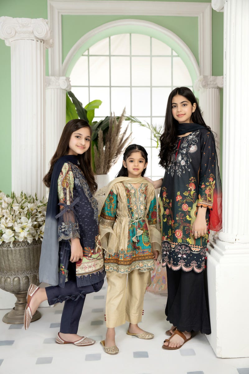 Kids Ready to Wear 3 Pcs Embroidered Lawn Collection by Mona 04