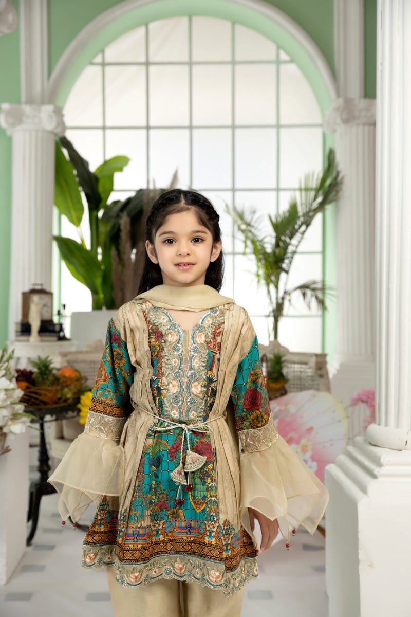 Kids Ready to Wear 3 Pcs Embroidered Lawn Collection by Mona 04