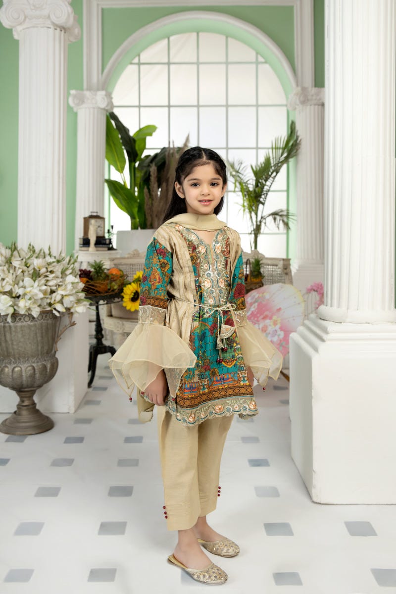 Kids Ready to Wear 3 Pcs Embroidered Lawn Collection by Mona 04
