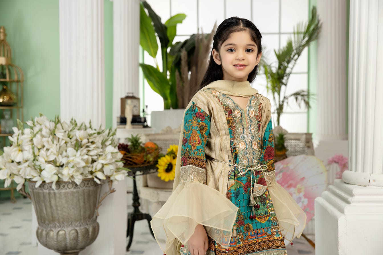Kids Ready to Wear 3 Pcs Embroidered Lawn Collection by Mona 04