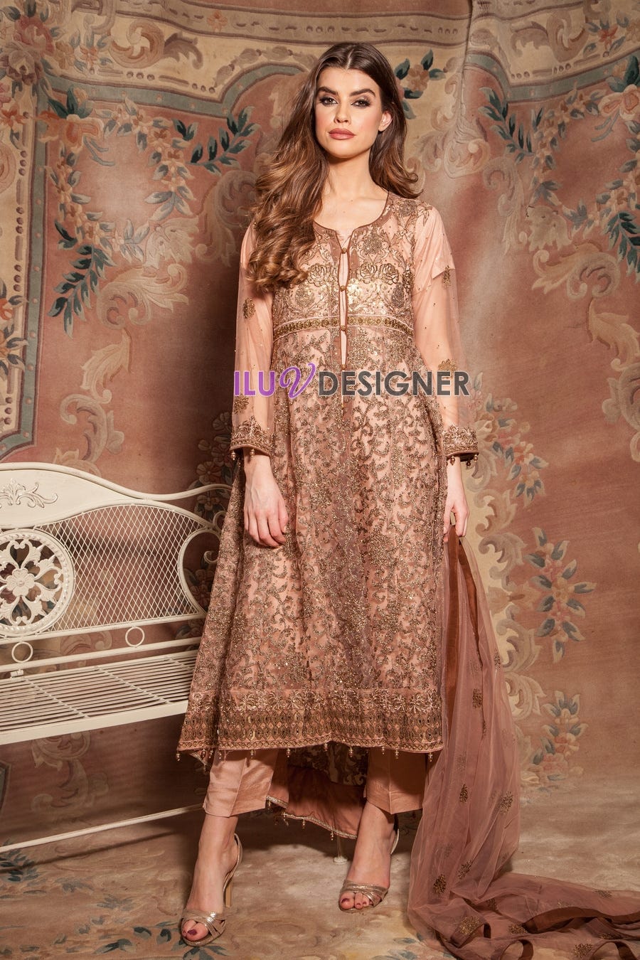 Net Embroidered Dress with stone work detailing by Simrans