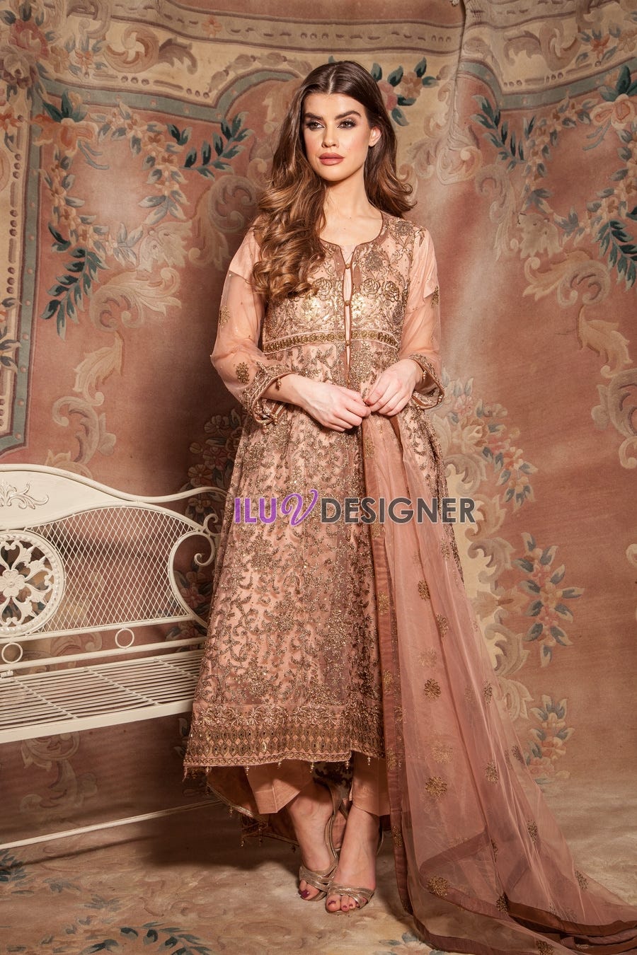 Net Embroidered Dress with stone work detailing by Simrans