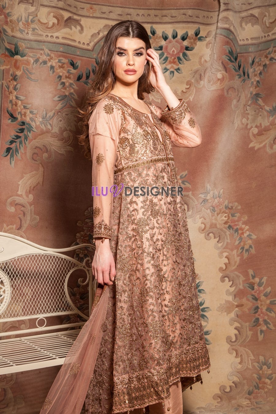 Net Embroidered Dress with stone work detailing by Simrans