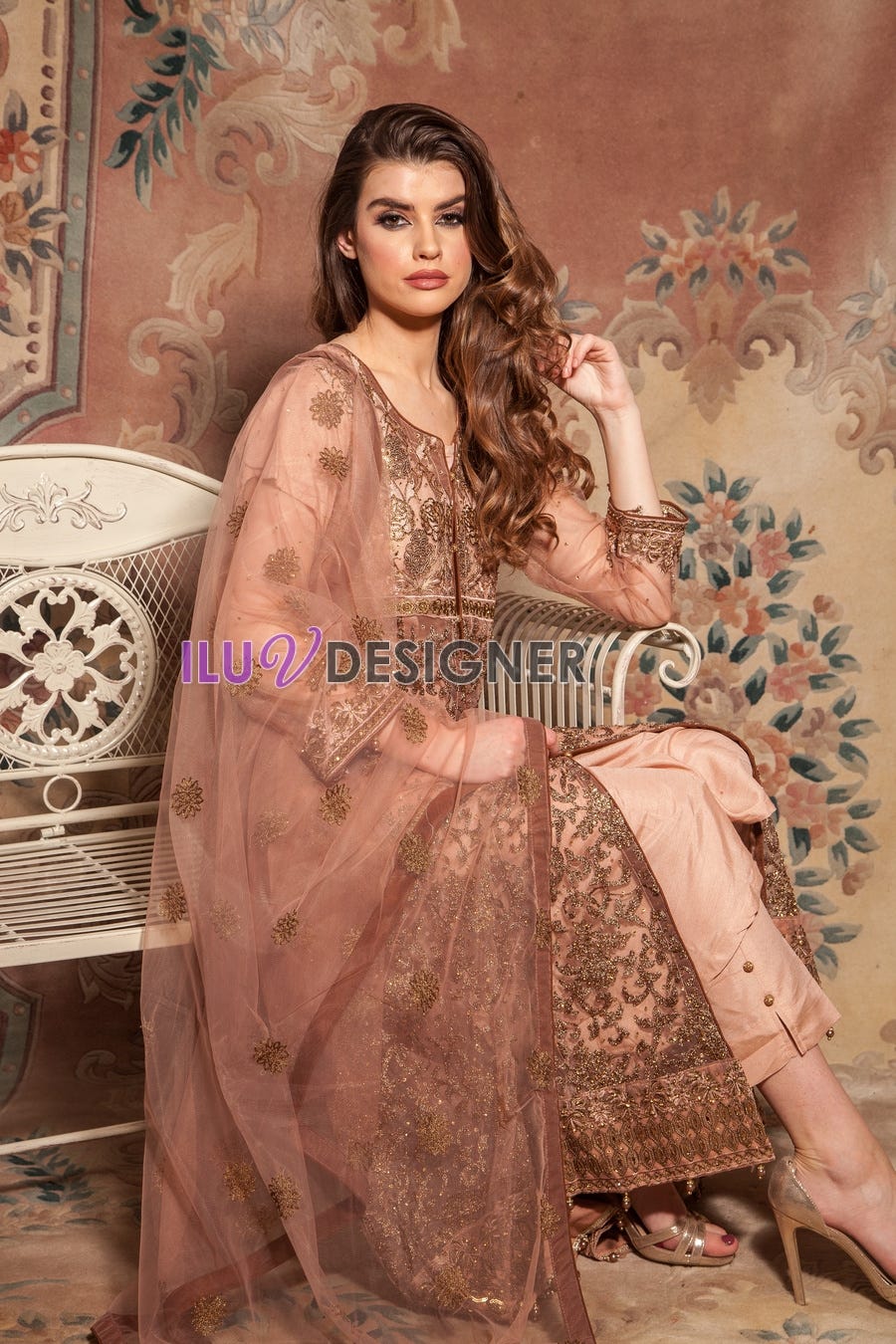 Net Embroidered Dress with stone work detailing by Simrans