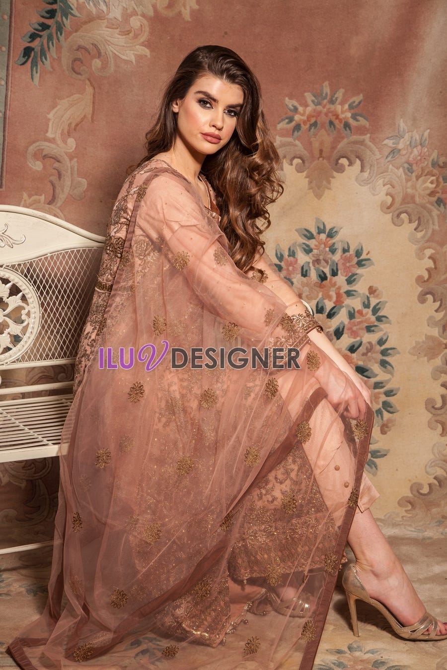 Net Embroidered Dress with stone work detailing by Simrans