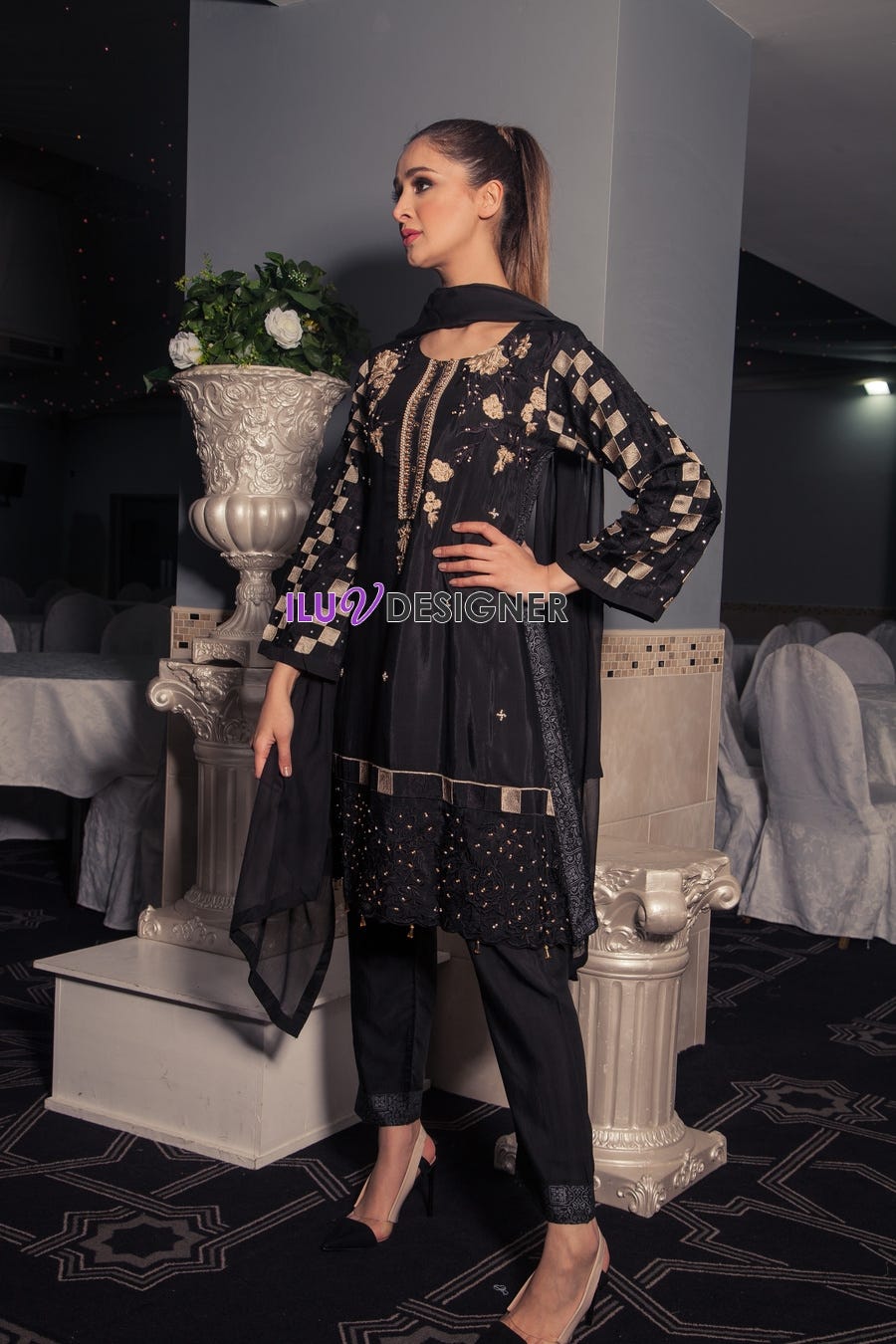 3 Piece Ready to wear Viscose dress with Adda work by Sakeena Hasan