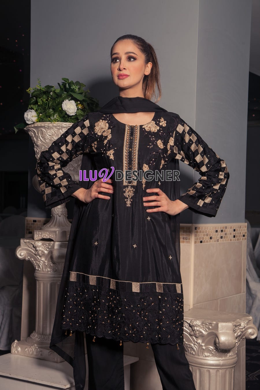 3 Piece Ready to wear Viscose dress with Adda work by Sakeena Hasan