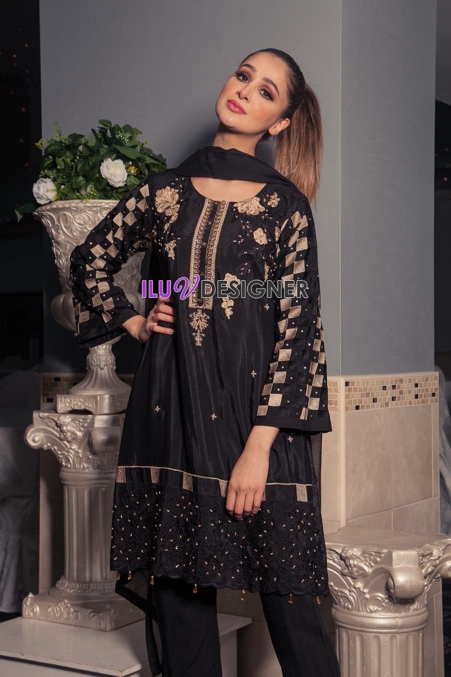 3 Piece Ready to wear Viscose dress with Adda work by Sakeena Hasan