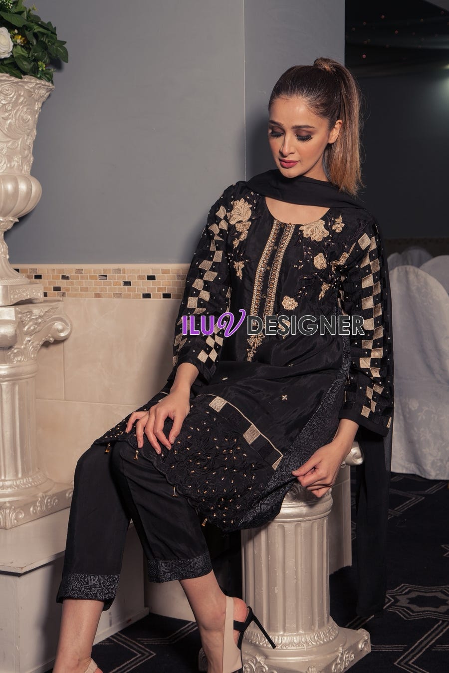 3 Piece Ready to wear Viscose dress with Adda work by Sakeena Hasan