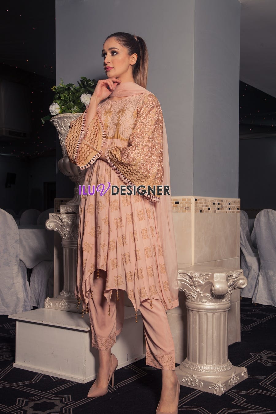 Ready to Wear Linen block printed Winter dress by Sakeena Hasan