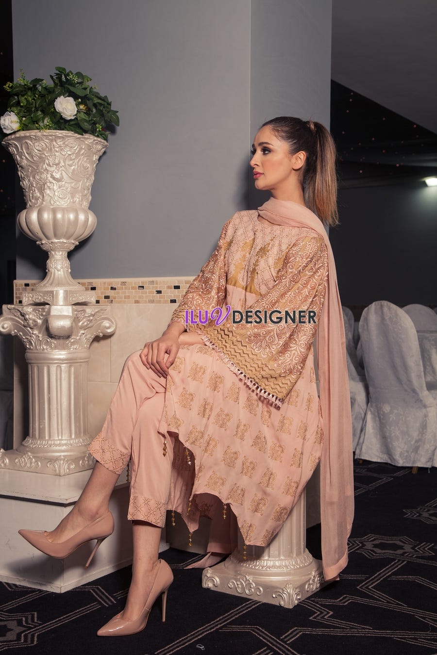 Ready to Wear Linen block printed Winter dress by Sakeena Hasan