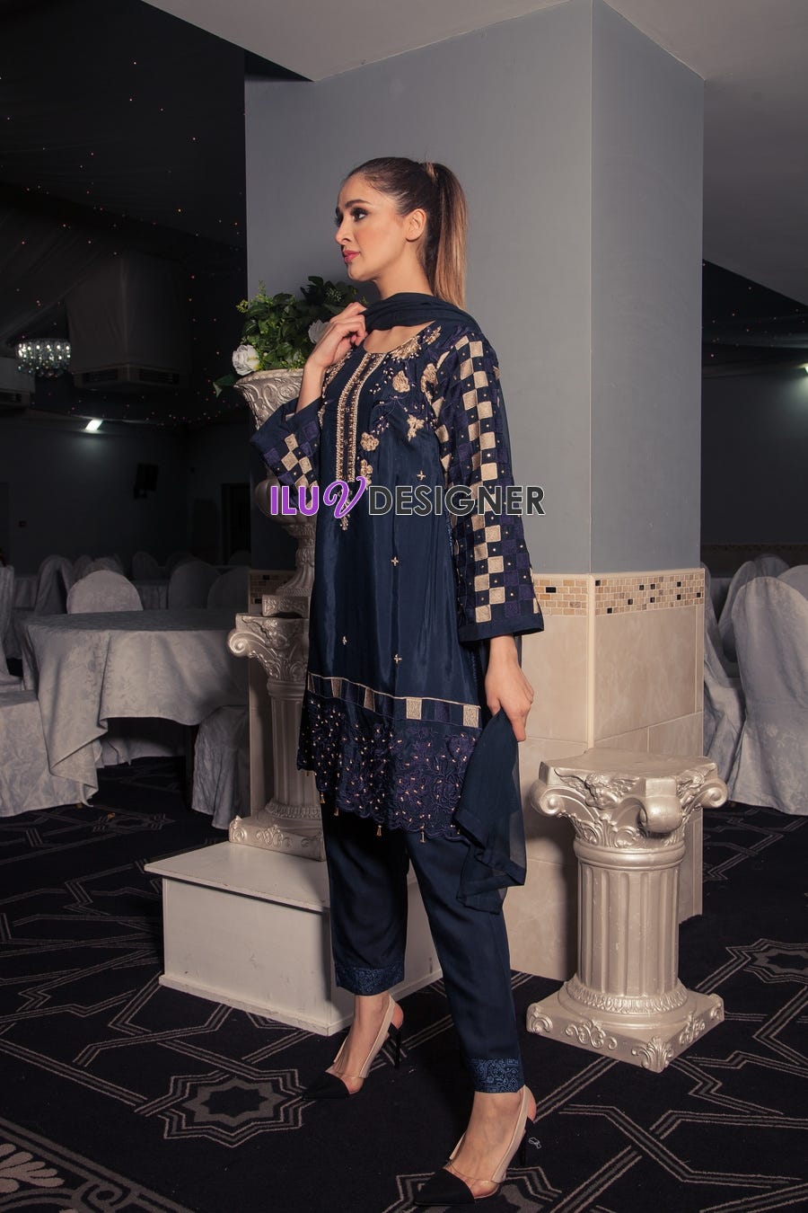 3 Piece Ready to wear Viscose dress with Adda work by Sakeena Hasan