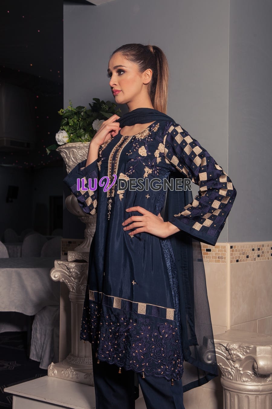 3 Piece Ready to wear Viscose dress with Adda work by Sakeena Hasan