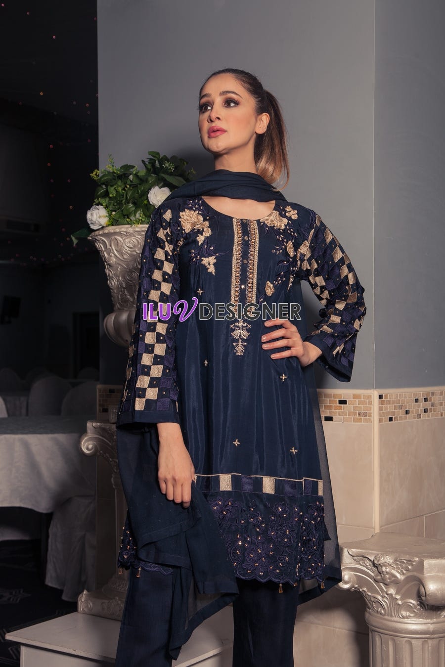 3 Piece Ready to wear Viscose dress with Adda work by Sakeena Hasan