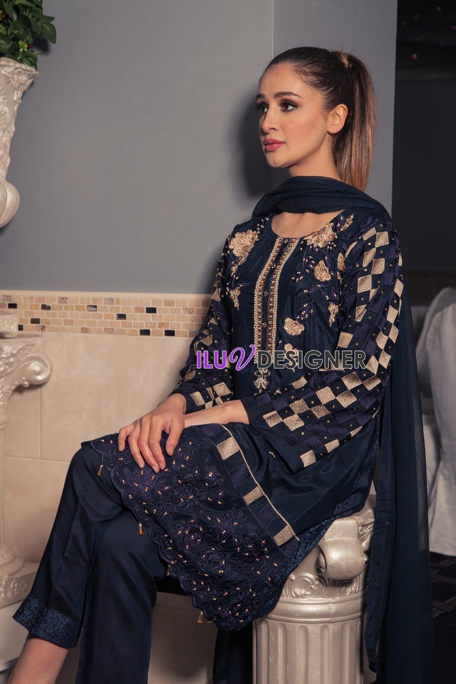 3 Piece Ready to wear Viscose dress with Adda work by Sakeena Hasan