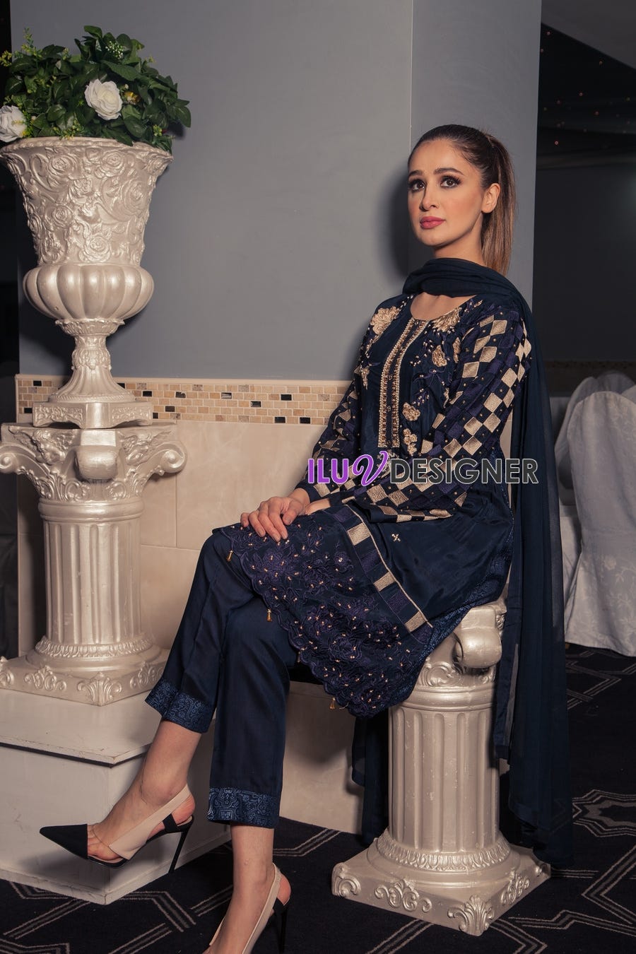 3 Piece Ready to wear Viscose dress with Adda work by Sakeena Hasan