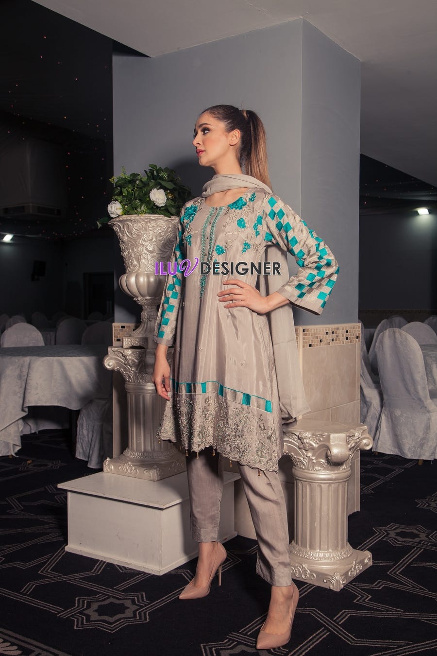 2 piece Ready to wear Viscose dress with Adda work by Sakeena Hasan