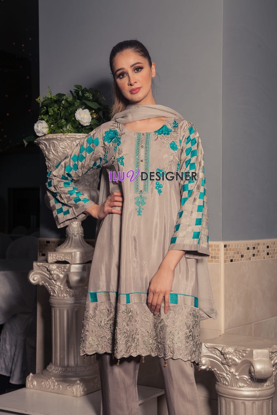 2 piece Ready to wear Viscose dress with Adda work by Sakeena Hasan