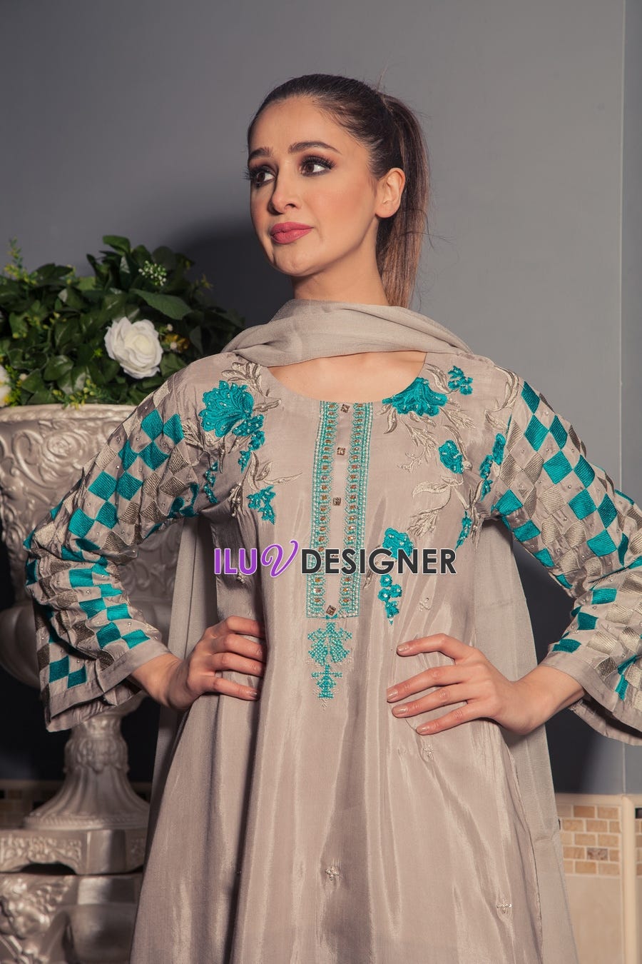 2 piece Ready to wear Viscose dress with Adda work by Sakeena Hasan
