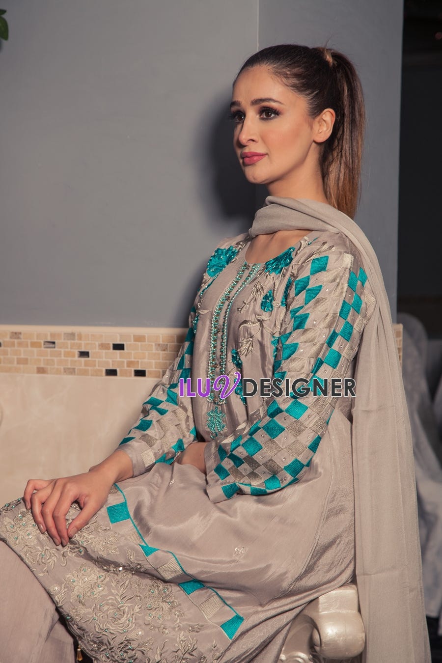 2 piece Ready to wear Viscose dress with Adda work by Sakeena Hasan