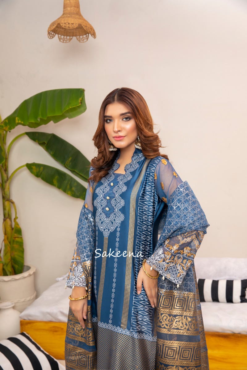 Silk Block printed Dress by Sakeena Hasan 01