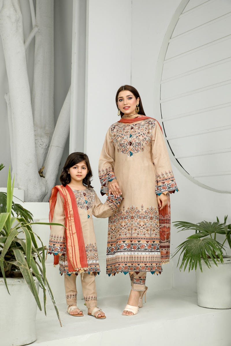 3pc Kids Viscose Ready to Wear Embroidered Dress