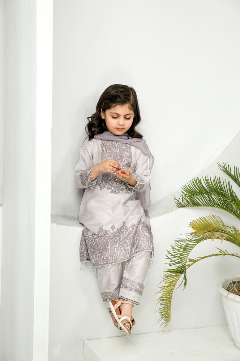 3pc Kids Viscose Ready to Wear Embroidered Dress 06