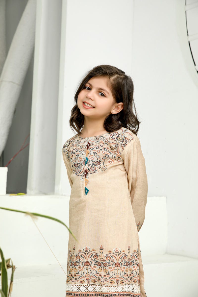 3pc Kids Viscose Ready to Wear Embroidered Dress