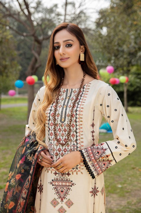 Ready to Wear 3 Pcs Embroidered Mirror Work Lawn Titlian Collection 02