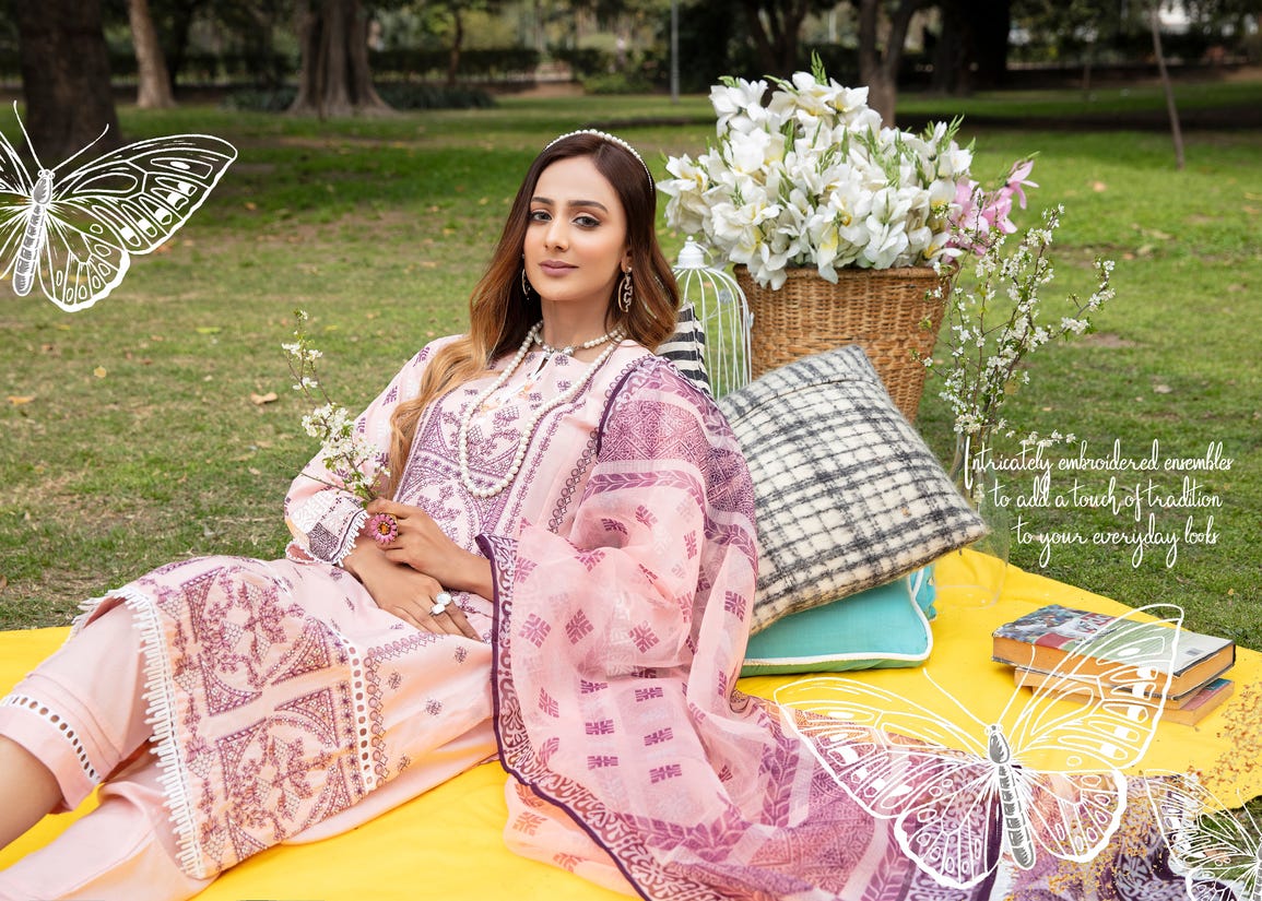 Ready to Wear 3 Pcs Embroidered Mirror Work Lawn Titlian Collection 01