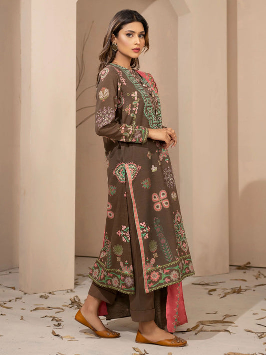 3pc Khaddar Winter Dress u2617-Brown