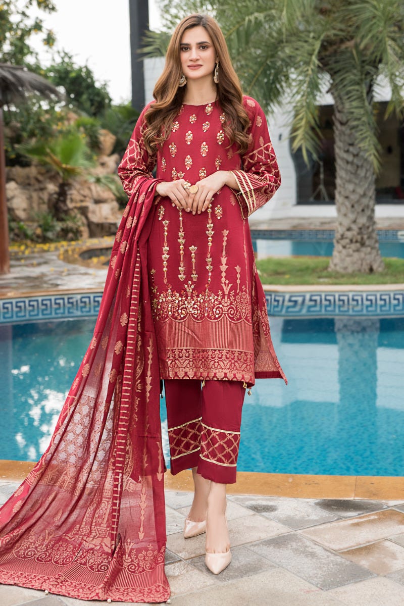 Jacquard Lawn Ready to Wear Handwork Dress by Zaiwa 09