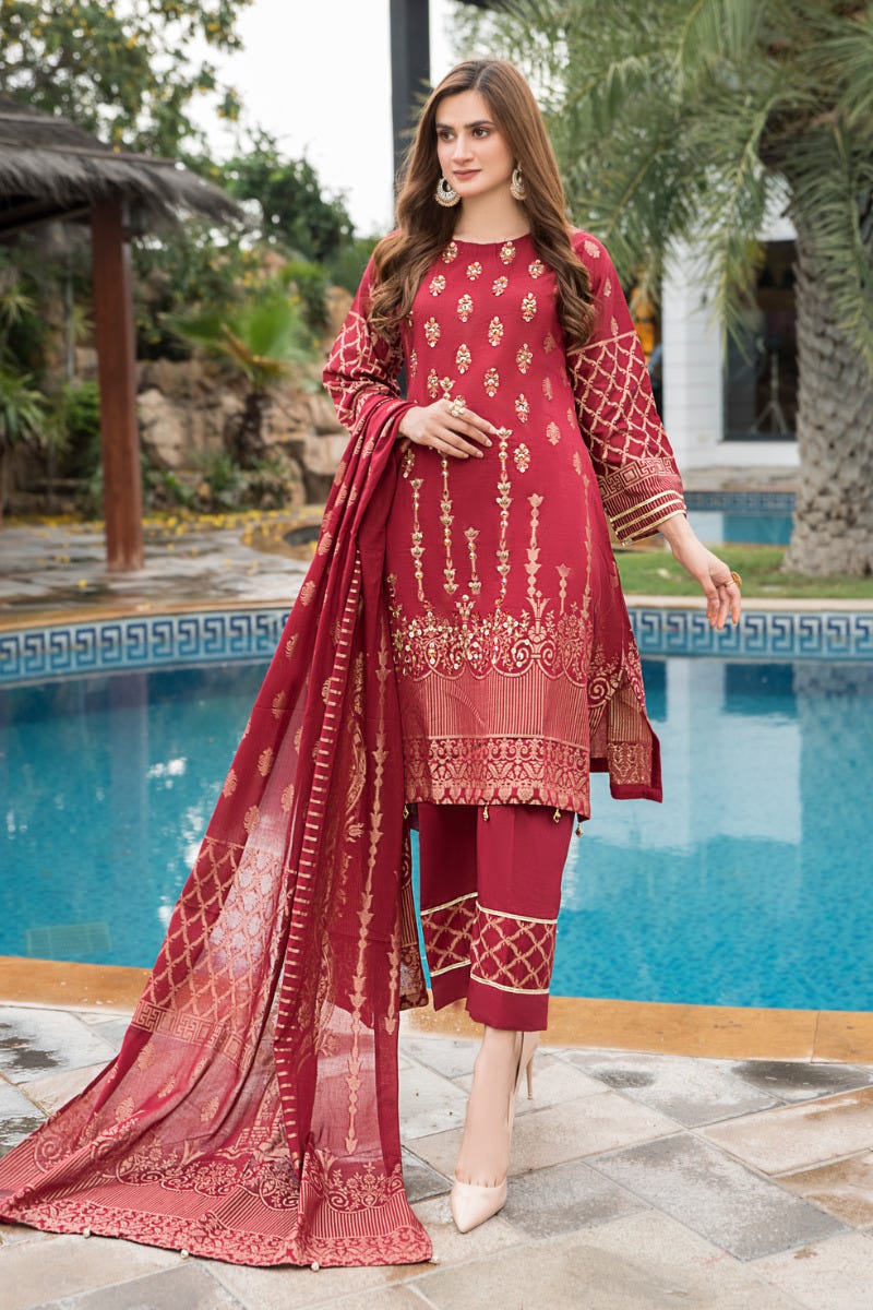 Jacquard Lawn Ready to Wear Handwork Dress by Zaiwa 09