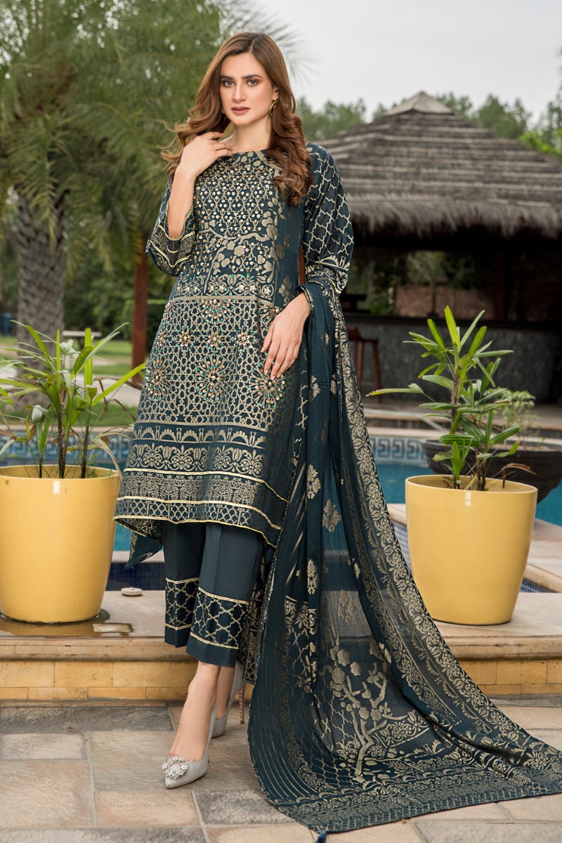 Jacquard Lawn Ready to Wear Handwork Dress by Zaiwa 02