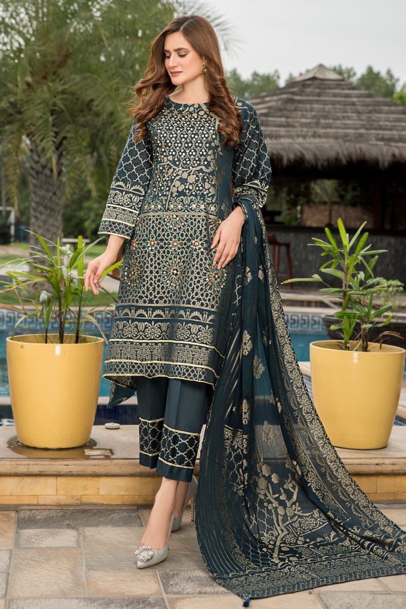 Jacquard Lawn Ready to Wear Handwork Dress by Zaiwa 02