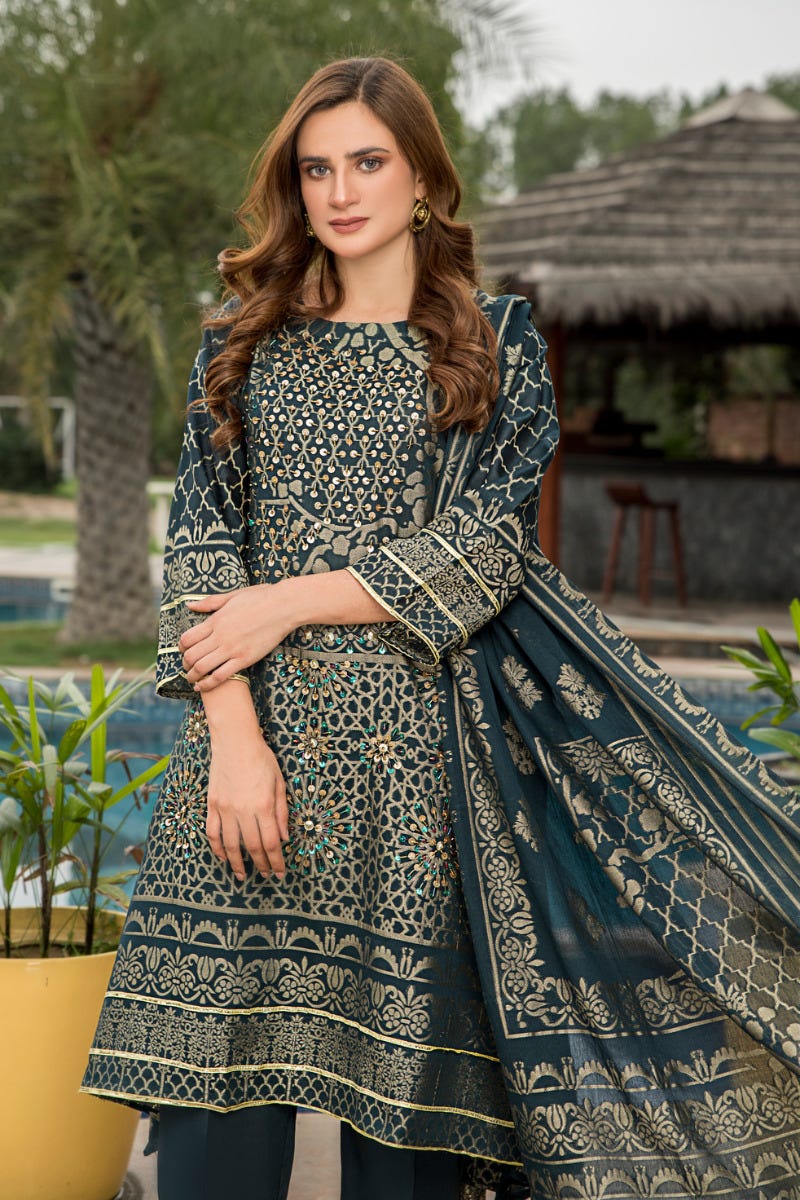 Jacquard Lawn Ready to Wear Handwork Dress by Zaiwa 02