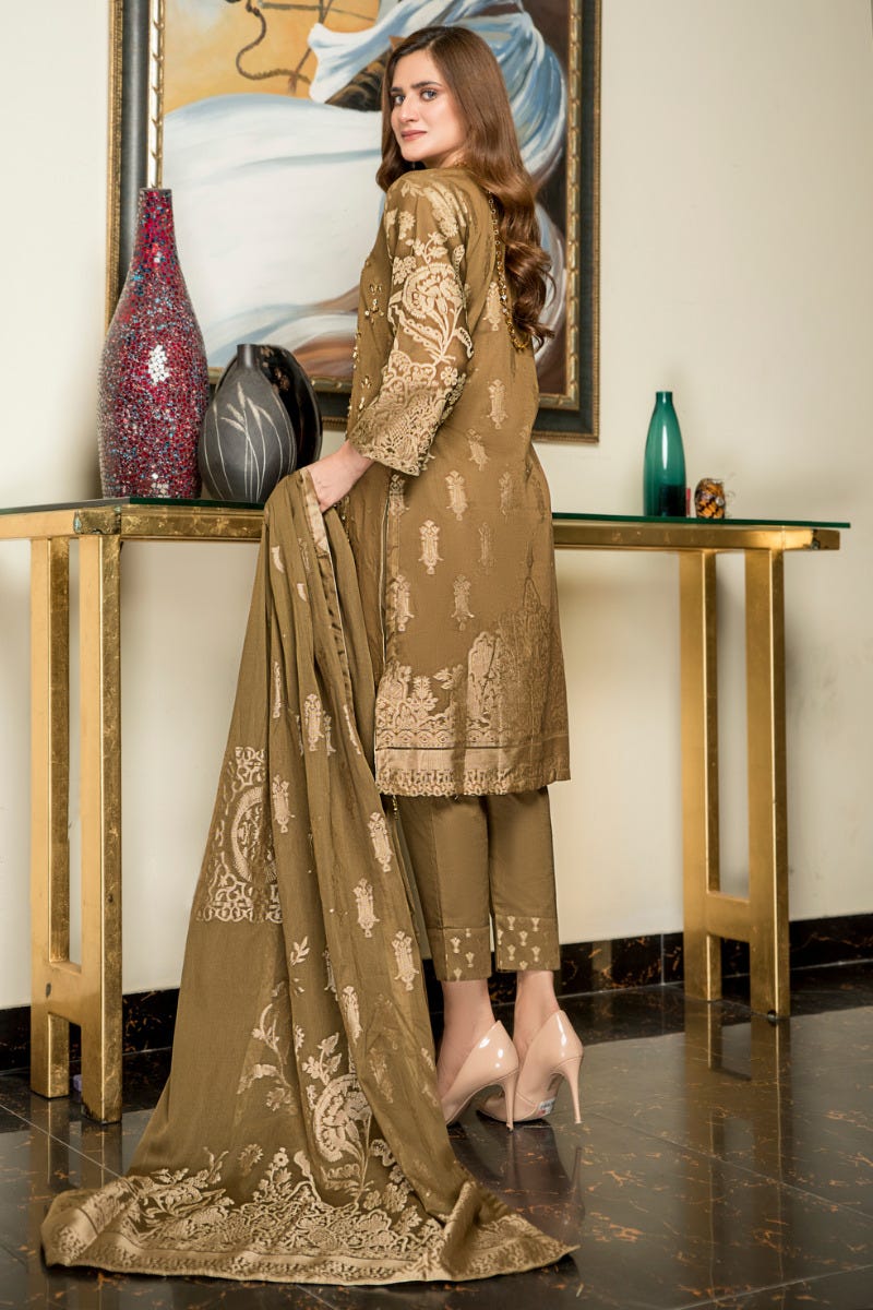 Jacquard Lawn Ready to Wear Handwork Dress by Zaiwa 05