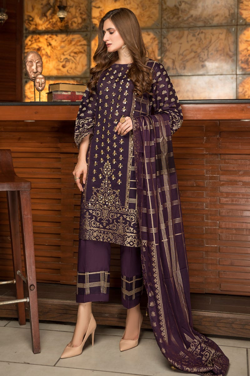 Jacquard Lawn Ready to Wear Handwork Dress by Zaiwa 06