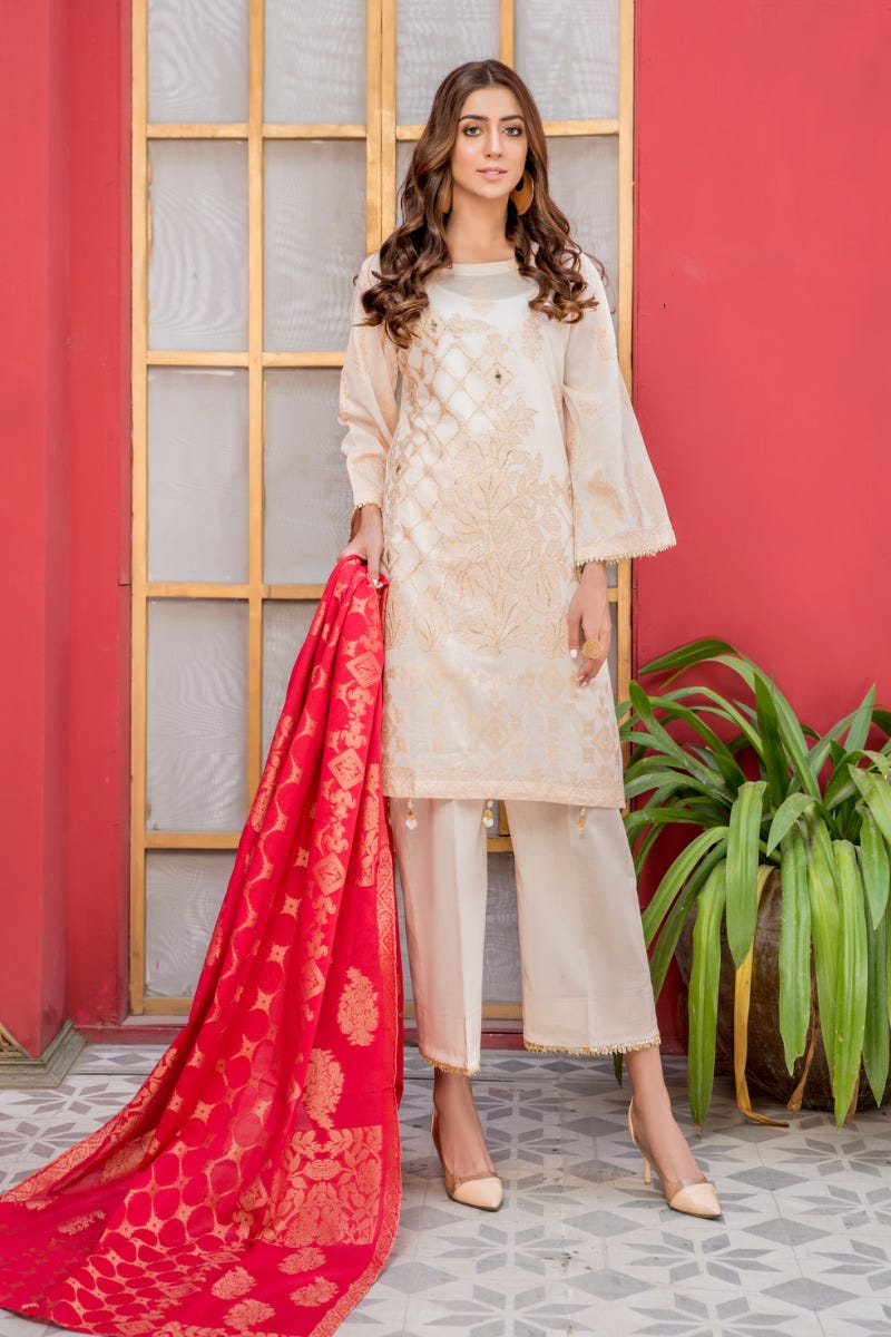 Jacquard Lawn Ready to Wear Dress with Handwork by Zaiwa 06