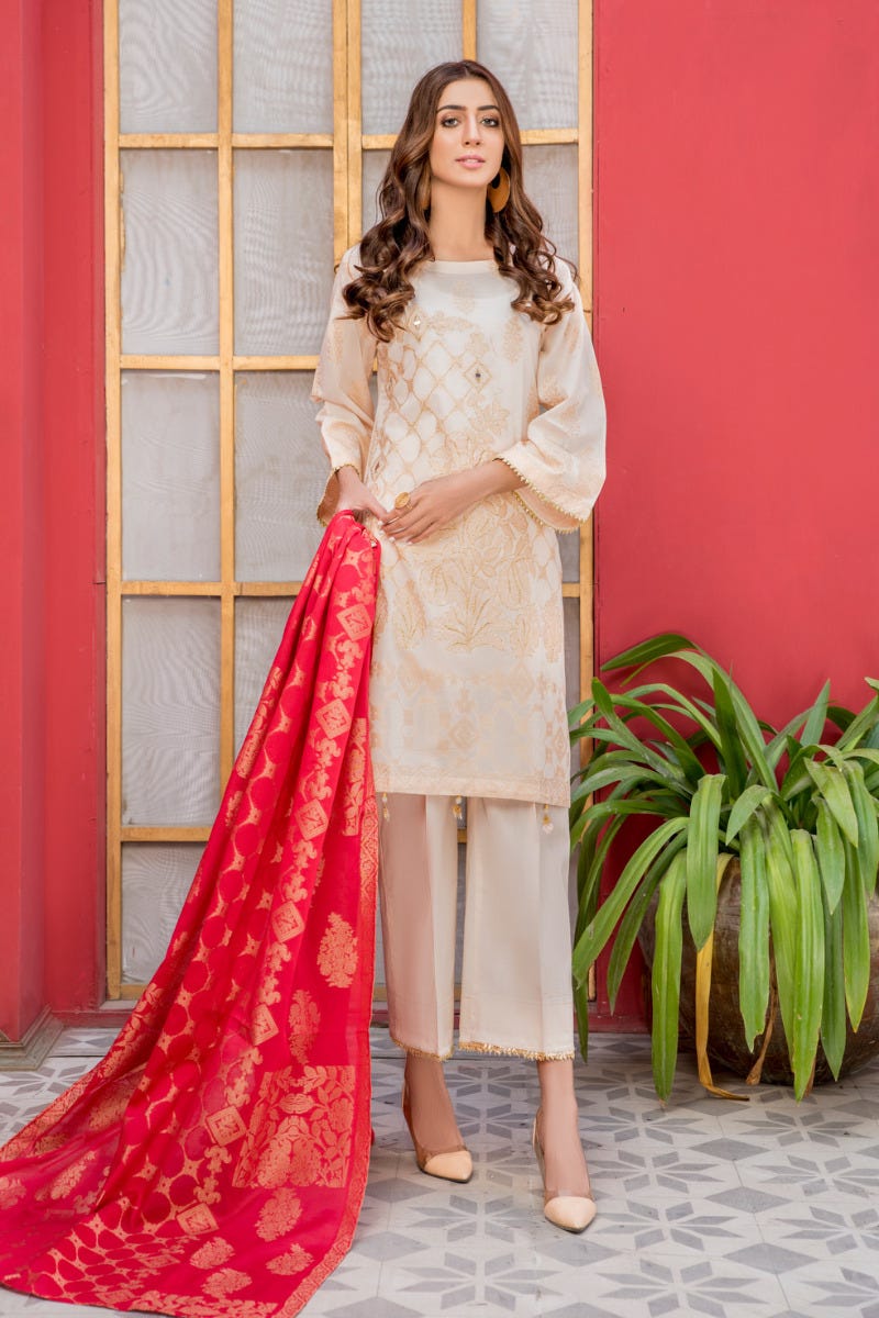 Jacquard Lawn Ready to Wear Dress with Handwork by Zaiwa 06