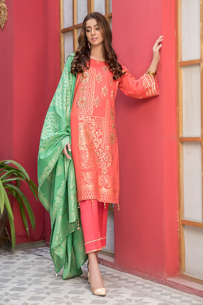 Jacquard Lawn Ready to Wear Dress with Handwork by Zaiwa 12