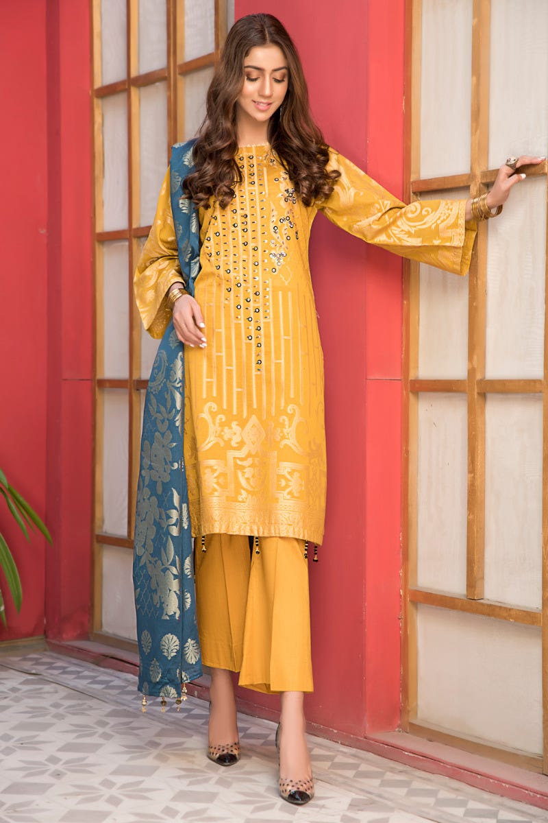 Jacquard Lawn Ready to Wear Dress with Handwork by Zaiwa 01