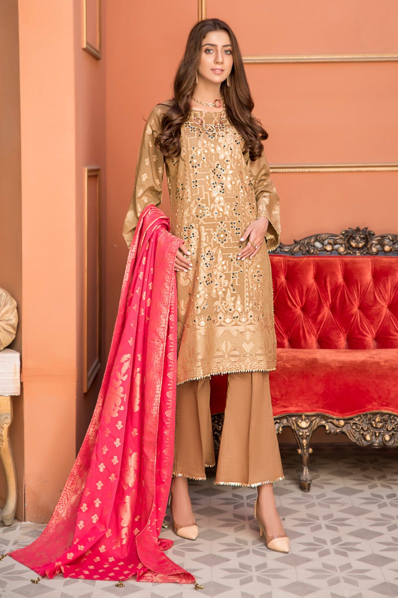 Jacquard Lawn Ready to Wear Dress with Handwork by Zaiwa 09